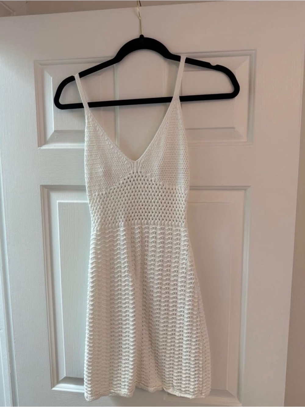 White Crochet Knit V-Neck Sundress